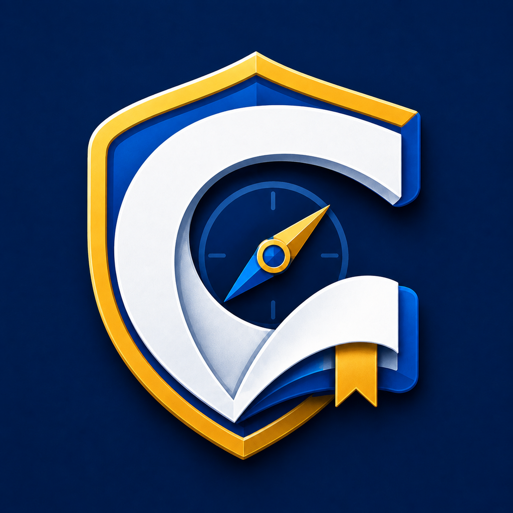 Approved Corcinga Patrol navy, blue, white, and gold shield-and-compass C app icon